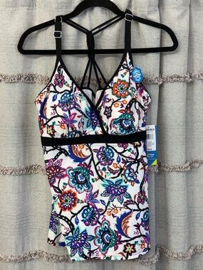 Free Country Floral Tankini Top w/Ajustable Straps UPF 50 NWT - SIZE XL
